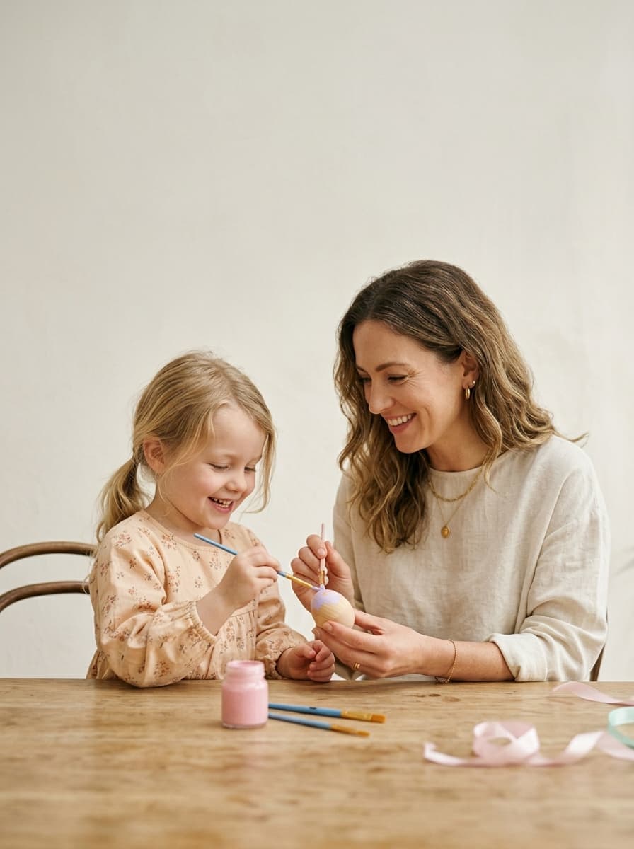 Mom and child enjoying creative play together at home